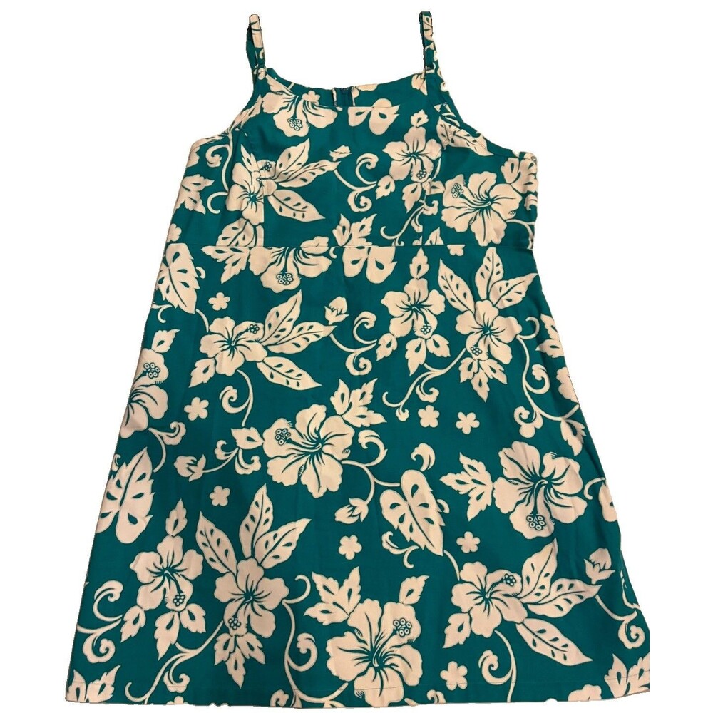 Vtg Hillo Hattie green white XL Hawaiian Tropical Sleeveless Short Dress